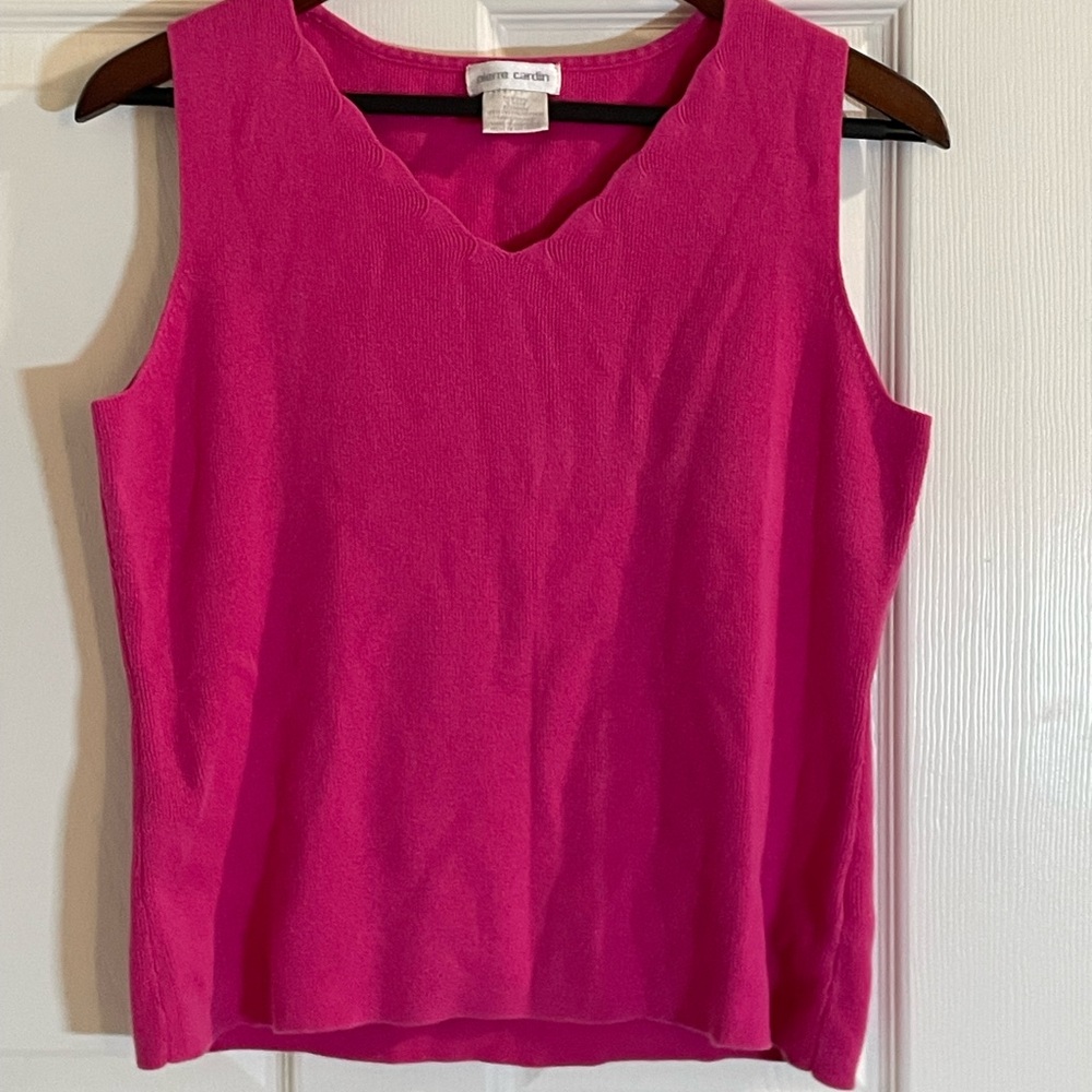 Vintage Pierre Cardin Womens Size Large Sweater Tank Barbie Bright Pink